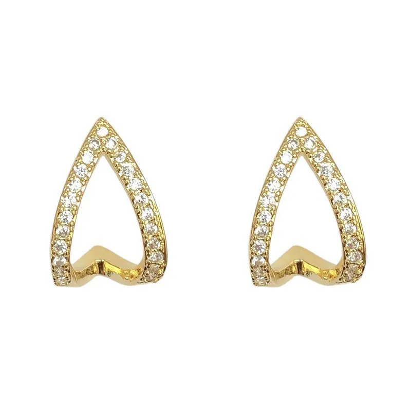 INS2159-Boho Gold Crystal Stud Earrings Open V Shape Earrings Cz Hollow Triangle Earrings Sparkle Rhinestone Heart Earrings Jewelry for Women and Girls