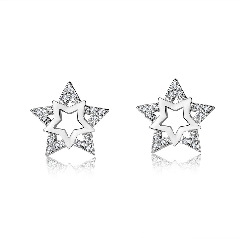 INS2013-Sterling Silver Star Stud Earrings - Hypoallergenic Two-Tone Star-Shaped Earrings for Women Cubic Zirconia Lightweight Stars Post Earrings for Sensitive Ears Gifts for Birthday Christmas