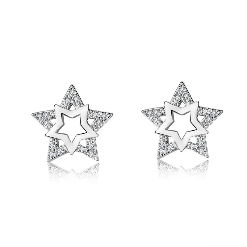 INS2013-Sterling Silver Star Stud Earrings - Hypoallergenic Two-Tone Star-Shaped Earrings for Women Cubic Zirconia Lightweight Stars Post Earrings for Sensitive Ears Gifts for Birthday Christmas