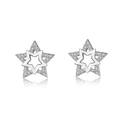 INS2013-Sterling Silver Star Stud Earrings - Hypoallergenic Two-Tone Star-Shaped Earrings for Women Cubic Zirconia Lightweight Stars Post Earrings for Sensitive Ears Gifts for Birthday Christmas