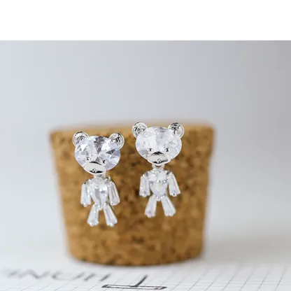 INS2365-Cute Bear Small Stud Earrings 999 Sterling Silver for Women Lovely Animal Tiny Cartilage Tragus Earring Studs Statement Post Fashion Jewelry