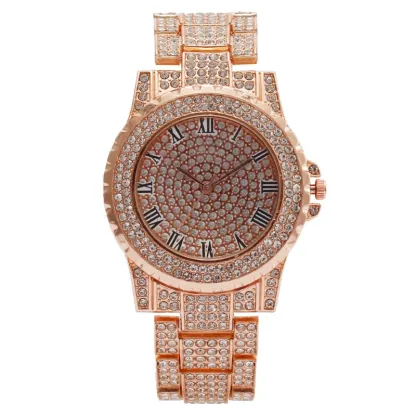 W-2046-JewelryWe Men Watches Gold Tone Alloy Quartz Watch Stylish Rhinestone Business Casual Dress Wristwatches