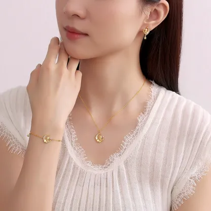 INS4082-YDD 14k Solid Gold Star Moon Bracelet for Women - Star & Moon Bracelet Gifts for Birthday & Christmas - 6.5''-8.5''