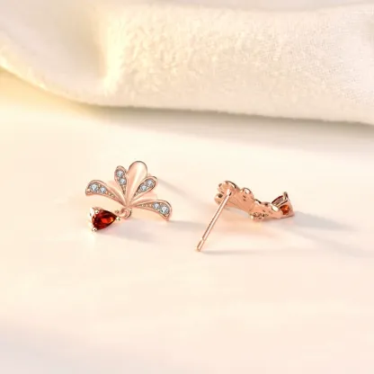 INS2413-Dainty Maple Leaf Clip On Non Piercing Earrings for Women Cubic Zirconia Red Crystal Autumn Fall Leaves Fake Earring Fashion Thanksgiving Christmas Jewelry Gifts for Daughter Hypoallergenic Clips