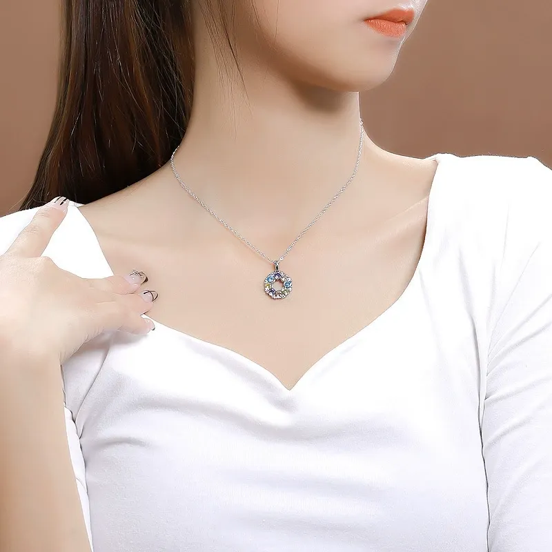 INS3259-14k Gold Necklace with Stunning Rhombus Rainbow Pendant - Women's Delicate Jewelry featuring Colorful Gemstones - Enhances Ladies' Elegance and Charm