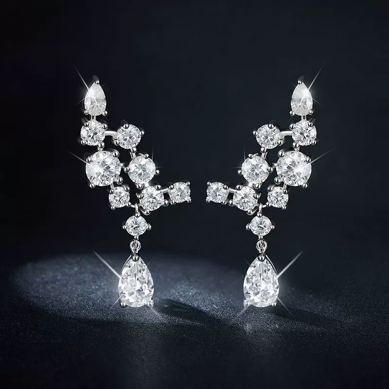 INS2214-Moissanite drop earrings for women -6.1cttw Drop Jewely for Women 925 Sterling Silver D Color Sparkling Pear Party (zircon)
