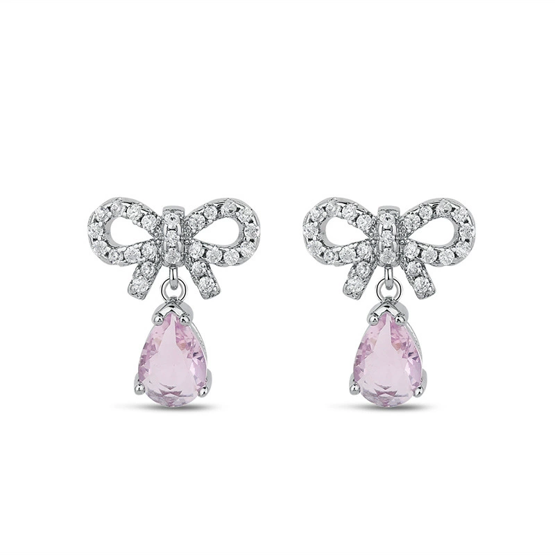 INS2228-Black Bow Earrings for Women Trendy Rhinestone Dangling Sparkly Wedding Earrings for Brides Black Earring Bow Jewelry