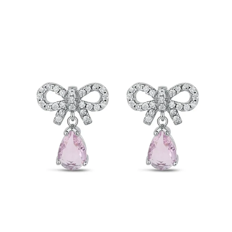 INS2228-Black Bow Earrings for Women Trendy Rhinestone Dangling Sparkly Wedding Earrings for Brides Black Earring Bow Jewelry