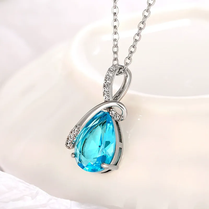 INS3042-Kruckel Ice Blue Dancing Princess Pendant Necklace made with top Austrian Crystal | Stunning Radiant & Sophisticated White Gold Plated, Jewelry for Women | Lightweight Easy - Wear Fashion Design Accesory | Great Gift for Anna Elsa Sophia Wedding B