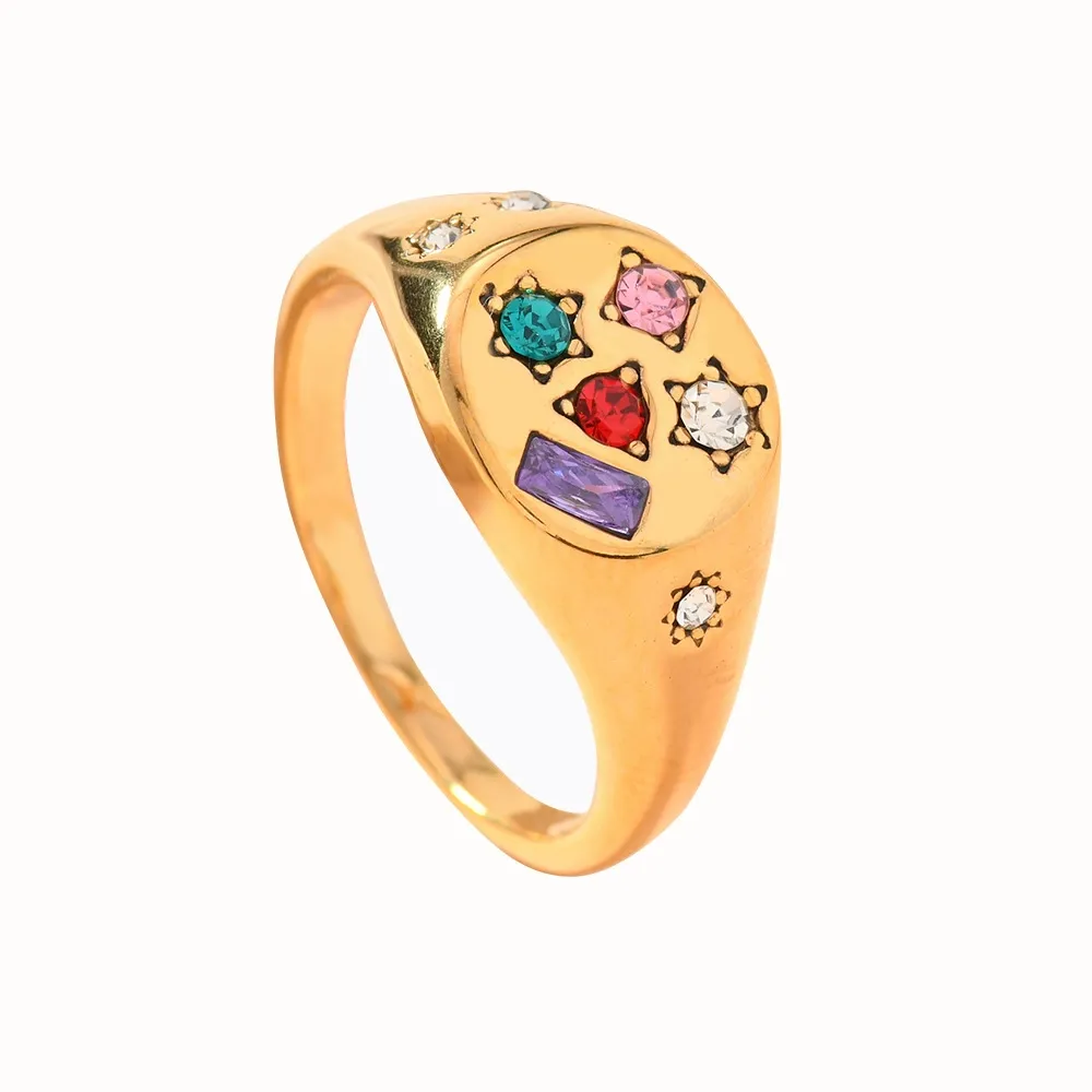 INS1261-Classic women finger jewelry Gold plated moon star engraved star signet ring 6 7 8 (7)