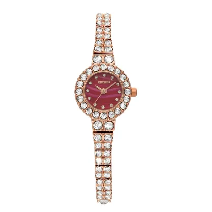 W-2038-Gullor King Girl Royal Rose Gold Bracelet Watch Women Full Crystal Diamonds for Ladies Quartz- Pink Dial
