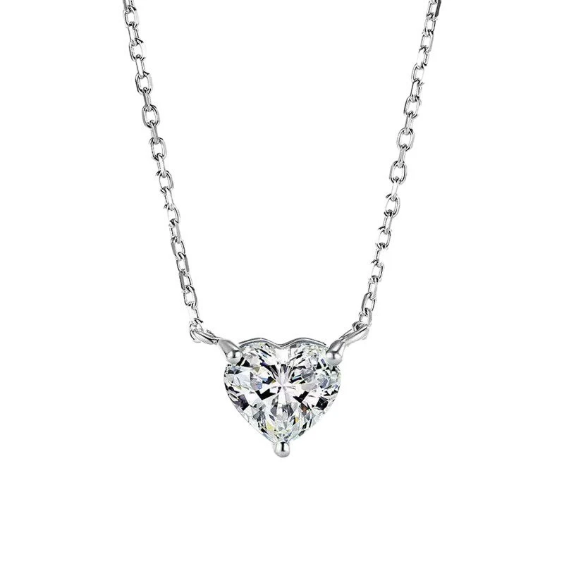 INS3212-MOOSEA Heart and Round Pendant Necklace for Women, Gifts for Wife, 1-4 Carat Moissanite Jewelry, D Color VVS1 Clarity Lab Created Moissanite 925 Sterling Silver Necklaces
