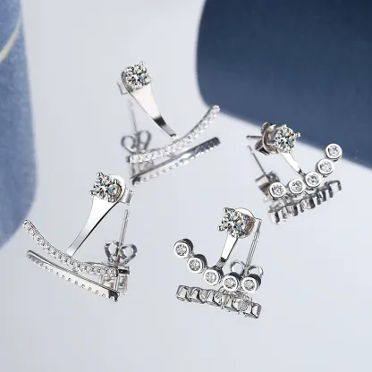 INS2219-Heart Earrings MUSECLOUD 925 Sterling Silver Stud Earrings for Women Minimalist CZ Ear Jacket Front Back Earrings White Gold Plated Cubic Zirconia Earrings Jacket