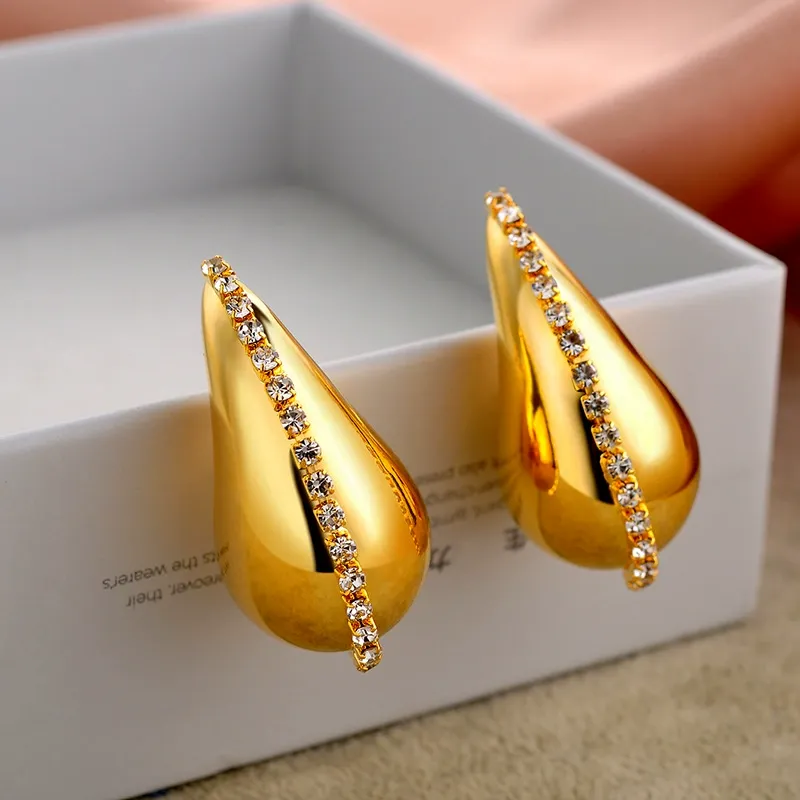 INS2086-Tear Drop Earrings For Women, Chunky Gold Hoop Earring Lightweight Hollow Eardrop Trending Statement Pierced Polished Hypoallergenic Gift Jewelry