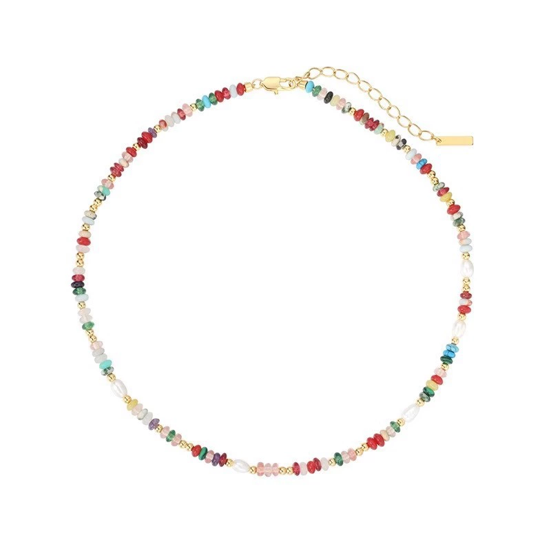 INS3019-Non Tarnish Beaded Necklaces for Women | Waterproof 18k Real Gold PVD Plated Colorful Necklace for Women | Gemstone, Pearl Necklace | Womens Accessories | Necklaces for Women