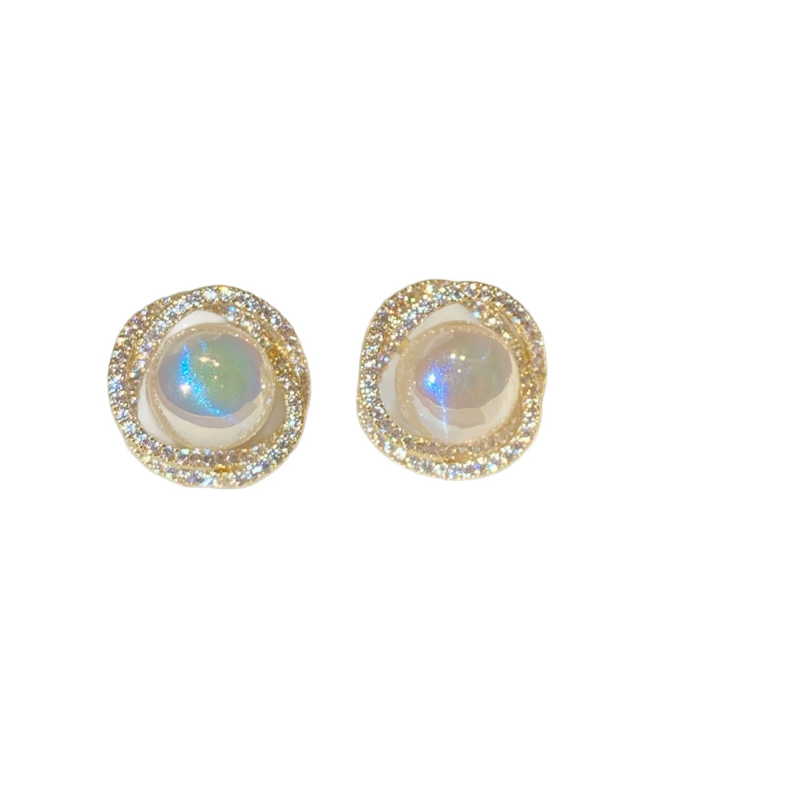 INS2211-Vintage Crystal Circle Pearl Earrings Gold Halo Pearl Stud Earrings Cz Twisted Hoop Earrings Bridal Pearl Geometric Earrings Jewelry for Women