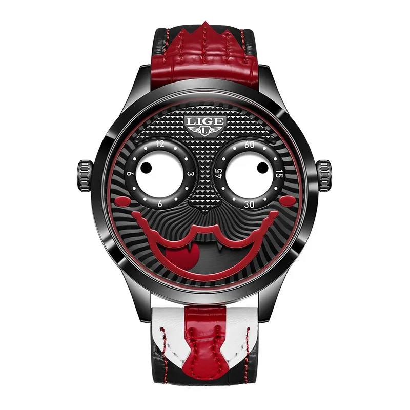 W-1004-NIBOSI Watches for Men Analog Quartz Clown Dial Wrist Watches Unique Weird Fashion Cool Watch Waterproof Leather Strap Men's Watches-Men