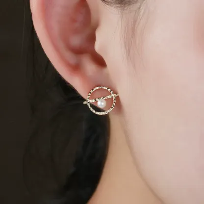 INS2207-Generic Fashion Ring 14K Gold Pearl Earrings, Fashion Ring with AAA+ Quality 6.5mm~7mm Freshwater Cultured Pearls Stud Earrings for Women