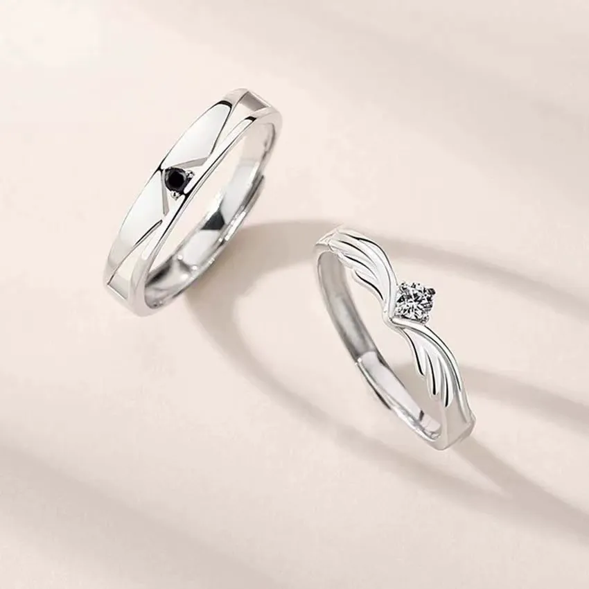 INS1042-Pink Angel Wings Heart Rings, Adjustable Opening Size Rings for Women, Angel Memorial Ring with Heart Gemstone, Promise Ring Best Birthday Gift Christmas Gifts