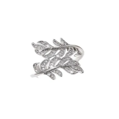 INS1204-925 Sterling Silver shiny leaf shape full drill Cubic Zirconia Rings Diamond Rings for Women Jewelry Findings Earring Backs Findings (US Code 8)