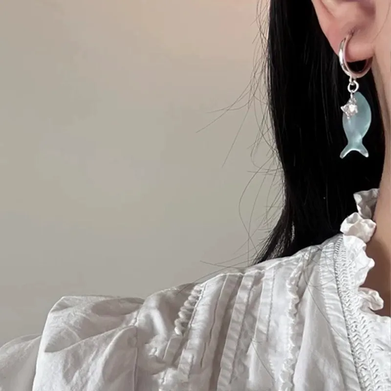 INS2274-Stylish Blue Fish Pendant Earrings Waterproof Ear Accessories Everyday Wear Dangle Earrings Fashion Jewelry for Women