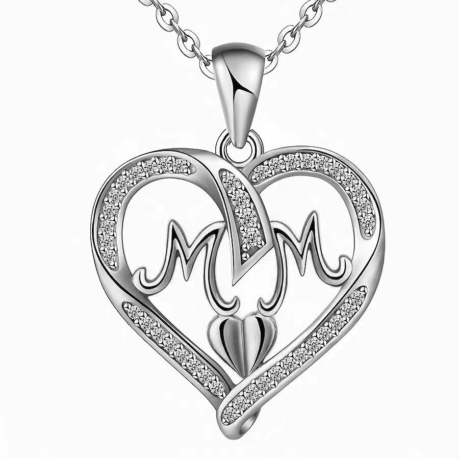 INS3214-VANLAMS Mom Necklace for Women, Love Heart Mother Pendant Necklace I Love You Forever, Necklaces Gifts for Mom Wife Girlfriends Daughter