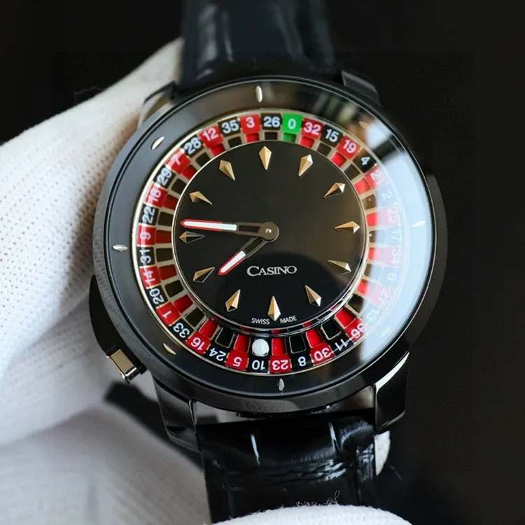 W-1002-1.8 Inches Roulette Wheel Automatic Watches for Men, NH35A Movement Design Button Control, Sapphire Glass Automatically 50M Waterproof Mens Unique American Style Roulette, Mechanical Watch for Game Night-Men