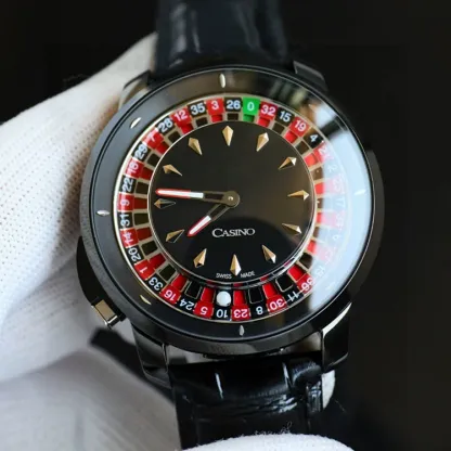 W-1002-1.8 Inches Roulette Wheel Automatic Watches for Men, NH35A Movement Design Button Control, Sapphire Glass Automatically 50M Waterproof Mens Unique American Style Roulette, Mechanical Watch for Game Night-Men