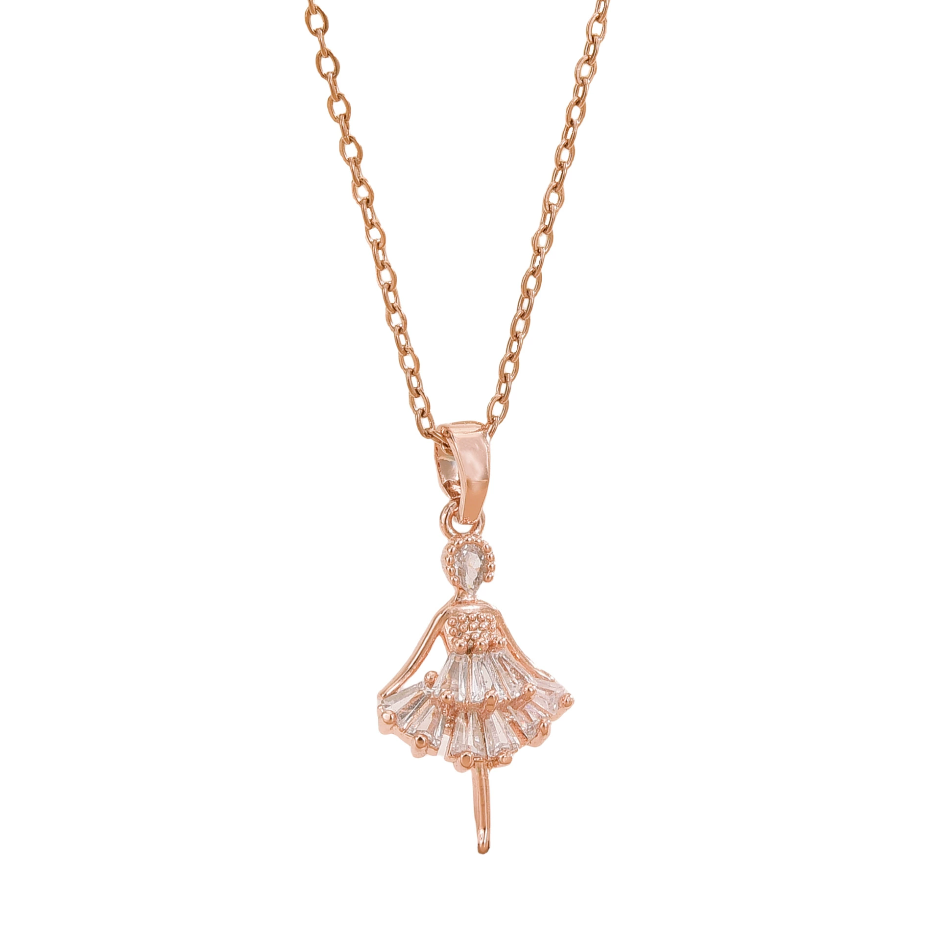 INS3092-Trend Necklace Pendant Chain Men Women Jewellery Sweet Elegant Ballerina Girl Crystal Pendant Necklaces for Women Fashion Ladies Rosegold