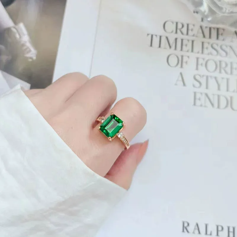 INS1201-3.5ct Simulated Gemstone Ring 925 Sterling Silver 10x8mm Radiant Cut Sapphire|Emerald|Amethyst|Cubic Zirconia Ring Birthstone Rings for Mothers Valentines Thanksgiving Day Size 5-10