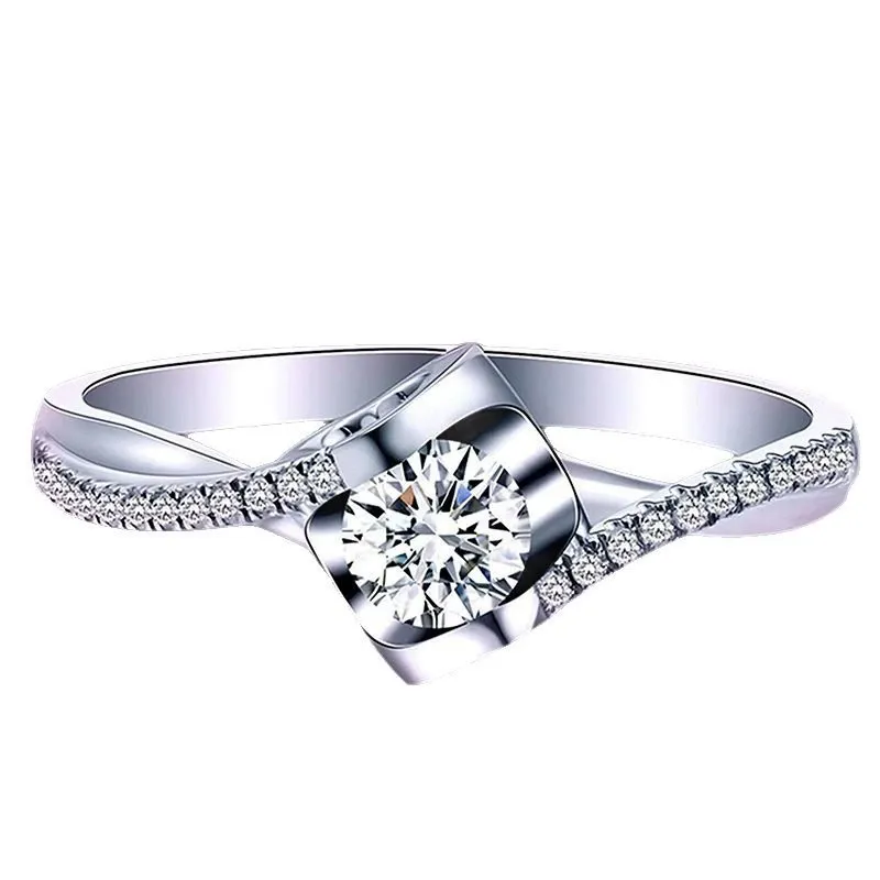 INS1163-0.15ct Round Cut Diamond Solid 14k White Gold Split Shank Engagement Ring Bridal Wedding Band Size 4-10