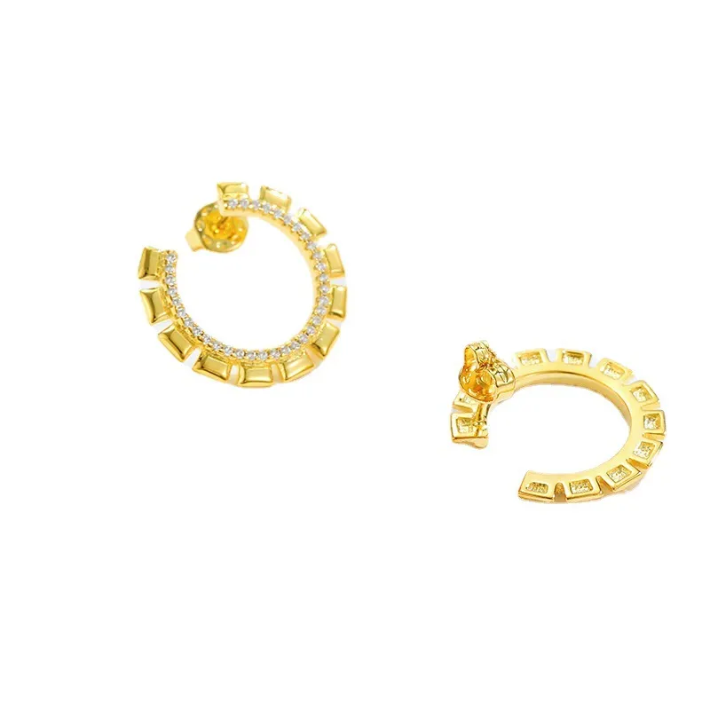 INS2434-18K White/Yellow Gold Plated 925 Sterling Silver Post Cubic Zirconia Hoop Earrings For Women