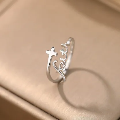 INS1172-Cross Ring, Faith Ring Sterling Silver Adjustable Cross Wrap Ring Christian Fashion Band Ring for Women Girlfriend Gift
