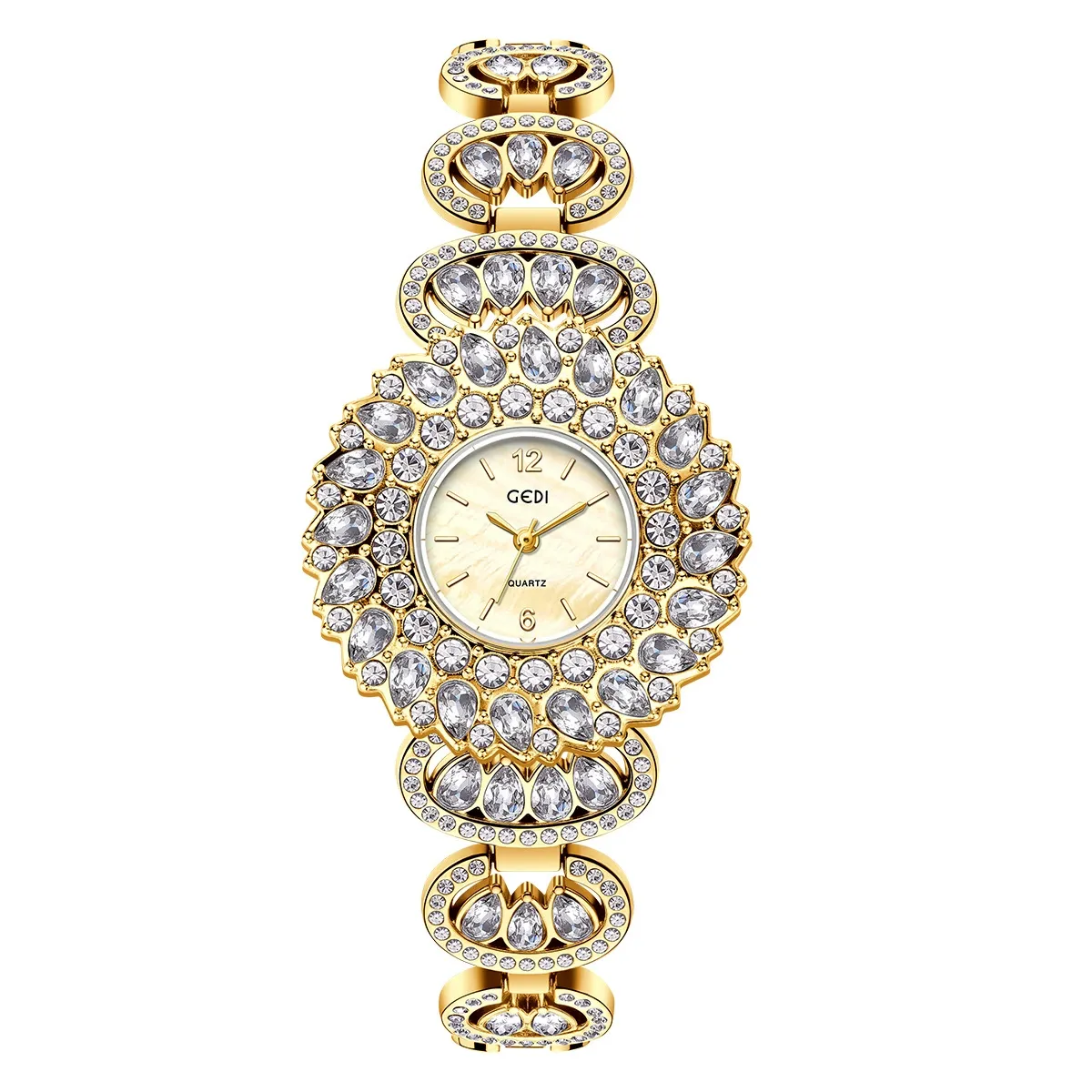 W-2021-JewelryWe Womens Iced Out Watch Diamond Rhinestones Gold/Silver Wristwatch Quartz Analog Dress Watch-Women