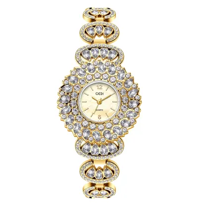 W-2021-JewelryWe Womens Iced Out Watch Diamond Rhinestones Gold/Silver Wristwatch Quartz Analog Dress Watch-Women