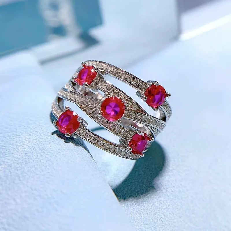 INS1190-GOWE Natural Ruby Diamond Wedding Band Real 18K Solid White Gold 0.68cttw Ruby Ring