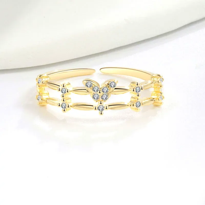 INS1200-HUASAI Butterfly Ring for Women Open Coquette Butterfly Cuff Ring Rhinestone Finger Rings Paved Shining Zircon Trendy Ring Promise Ring Statement Jewelry Wedding Birthday Gifts