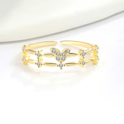 INS1200-HUASAI Butterfly Ring for Women Open Coquette Butterfly Cuff Ring Rhinestone Finger Rings Paved Shining Zircon Trendy Ring Promise Ring Statement Jewelry Wedding Birthday Gifts