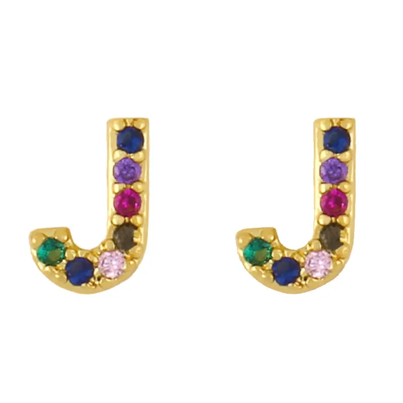 INS2025-Memorjew Initial Stud Earrings for Women, Hypoallergenic 925 Sterling Silver Post Rainbow Cubic Zirconia Gold Plated 26 Initial Earrings for Women Jewelry Gifts