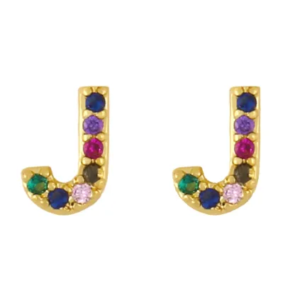 INS2025-Memorjew Initial Stud Earrings for Women, Hypoallergenic 925 Sterling Silver Post Rainbow Cubic Zirconia Gold Plated 26 Initial Earrings for Women Jewelry Gifts