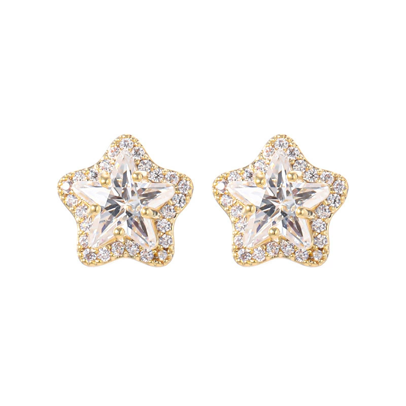 INS2160-Gold large Star Stud Earrings for Women with Cubic Zirconia, Star Jewelry Chunky Design Y2k Style
