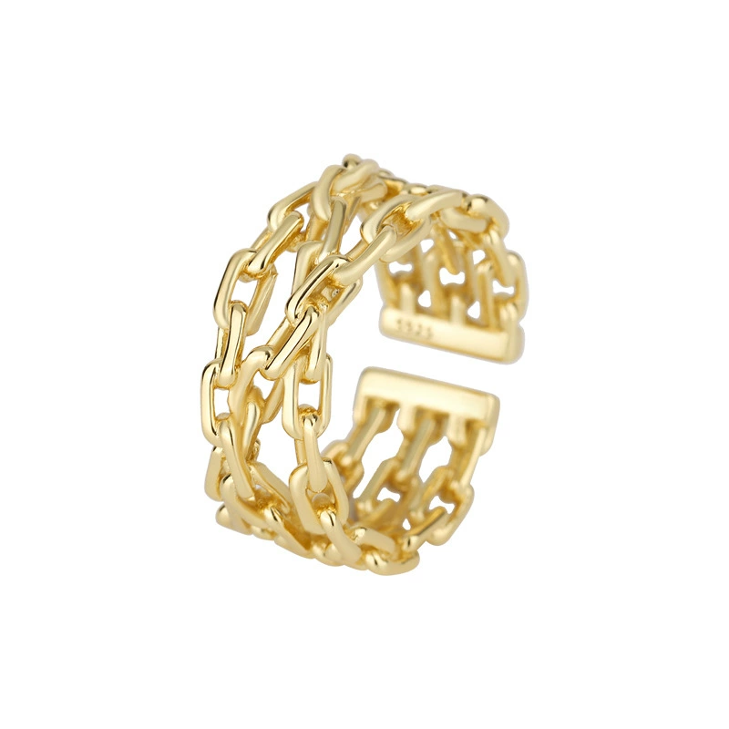 INS1189-S925 Sterling Silver Ring Female Ins Simple Design Double Winding Chain Open Ring