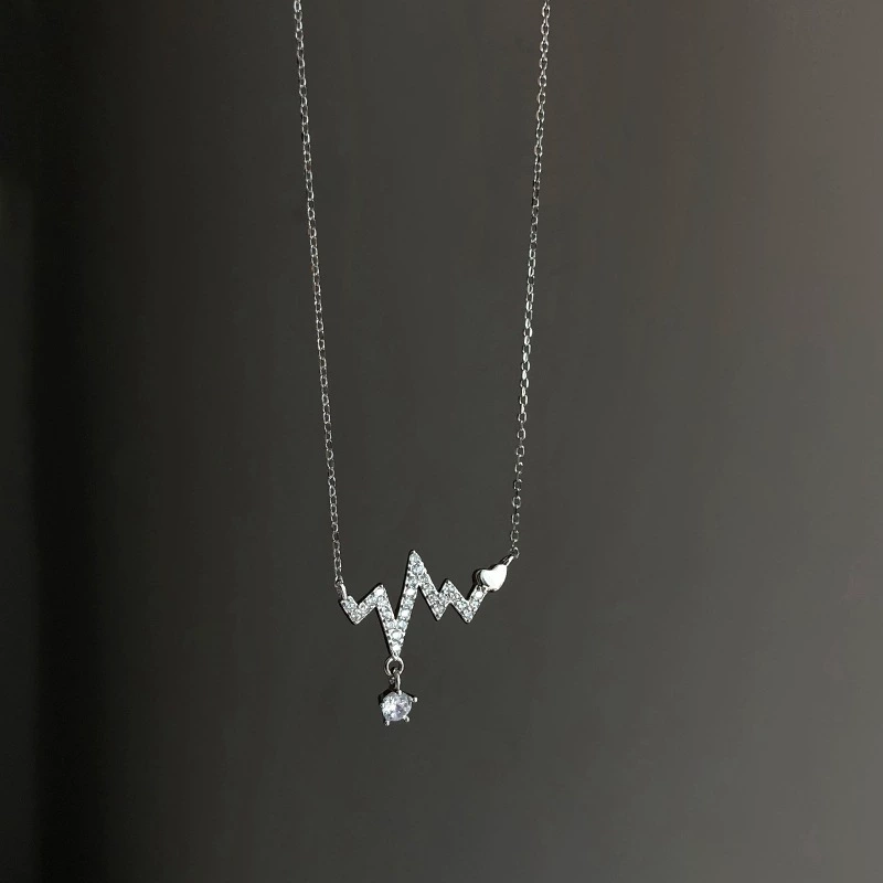 INS3263-Personality S925 Sterling Silver Necklace ECG Diamond Women Clavicle Chain Fashion Korean Style/Rose Gold/As Shown