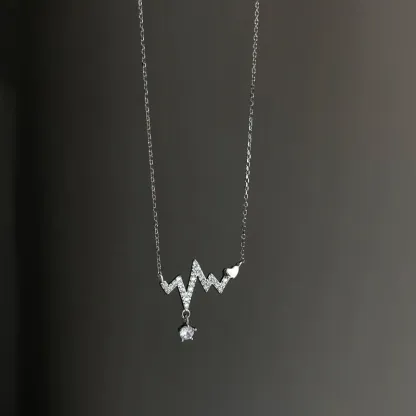 INS3263-Personality S925 Sterling Silver Necklace ECG Diamond Women Clavicle Chain Fashion Korean Style/Rose Gold/As Shown