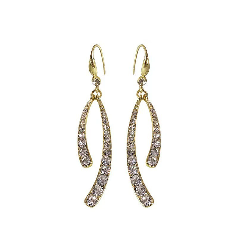 INS2421-Cross Curved Earrings for Women, Crescent Moon Earrings Zircon Curved Ear Cuffs Earrings, 18k Gold Plated Curved Stick Front Back Linear Drop Earrings (Gold)