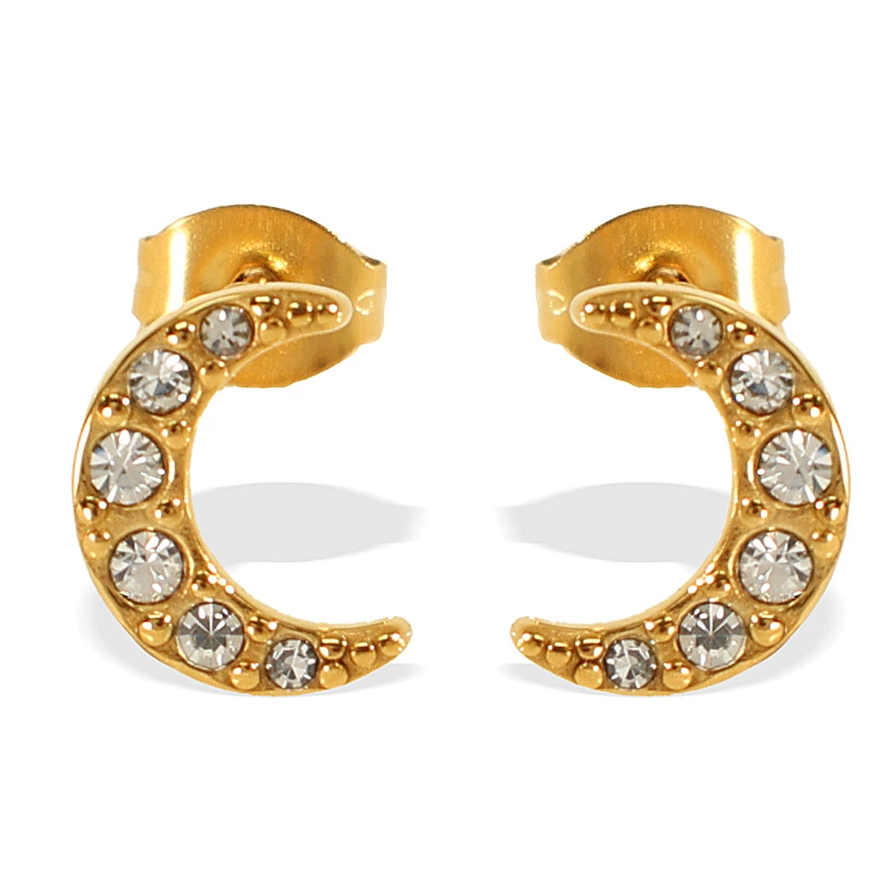 INS2095-Cubic Zirconia Moon Crescent Star Stud Earrings for Women Girls 925 Sterling Silver Hypoallergenic Dainty Cute Cartilage Helix Earrings Lightweight for Sensitive Ears