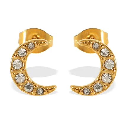 INS2095-Cubic Zirconia Moon Crescent Star Stud Earrings for Women Girls 925 Sterling Silver Hypoallergenic Dainty Cute Cartilage Helix Earrings Lightweight for Sensitive Ears