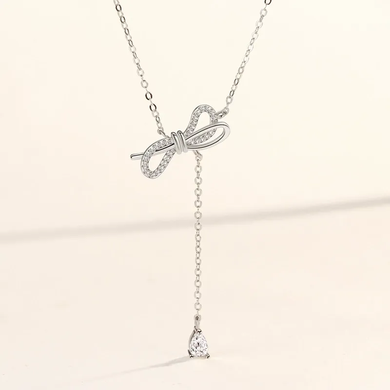 INS3121-Bow Necklace for Women Gold Silver Bow Necklace Fashion Bow Pendant Necklace Bow Necklace Jewelry Perfect jewelry for Women