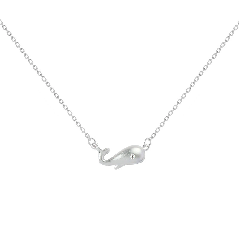 INS3242-Dainty S925 Silver Whale Necklace for Women Silver Cute Ocean Animal Tiny Fish Whale Choker Collar for Gift