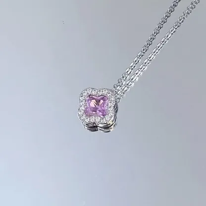 INS3223-Pink Zircon Main Around Chain Necklace 925 Sterling Silver Flower Pendant Jewelry For Women Anniversaries